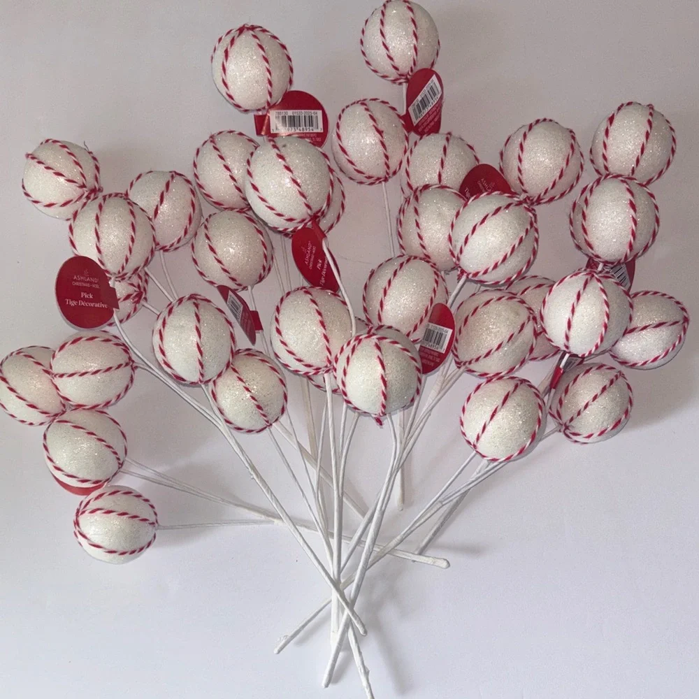 peppermint ball Christmas pick White and Red Ball Picks Set of 11 Candy Tree